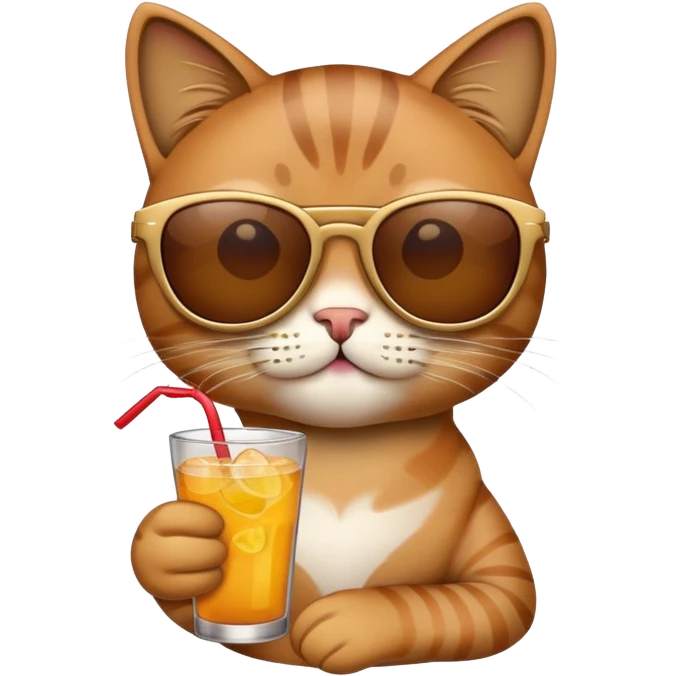 Cat emoji wereing sunglasses and holding a drink emoji