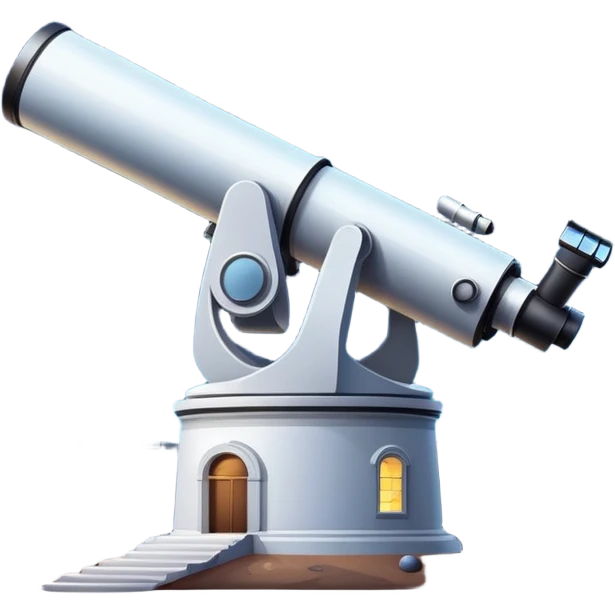 An icon featuring an observatory with a giant telescope, set against a starry sky. The design includes visible planets, distant stars, and galaxies, symbolizing the study of astronomy and celestial exploration. Transparent background highlights the wonder of the universe. emoji