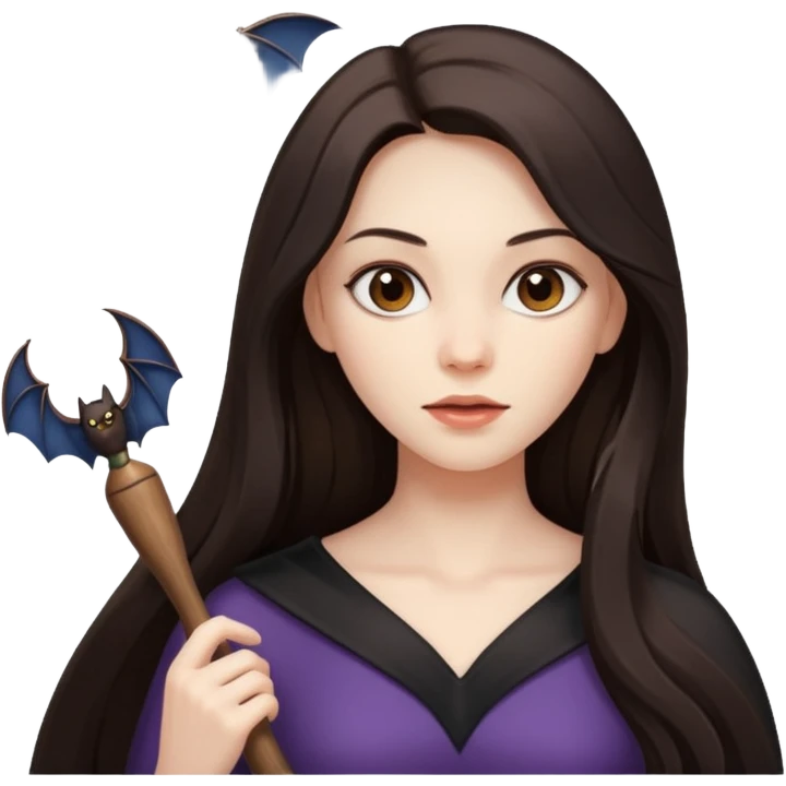 woman with long dark hair with a bat flying nearby emoji