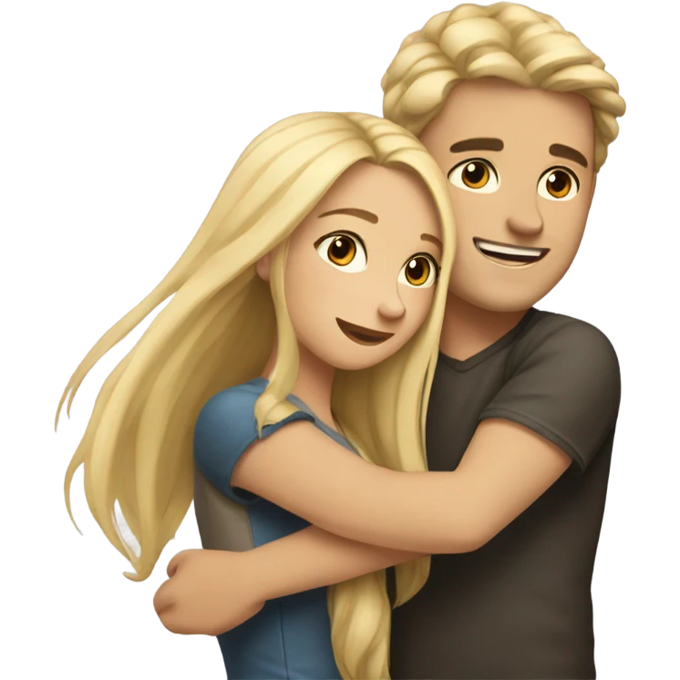 A girl with blonde long hair hugs a dark-haired guy emoji