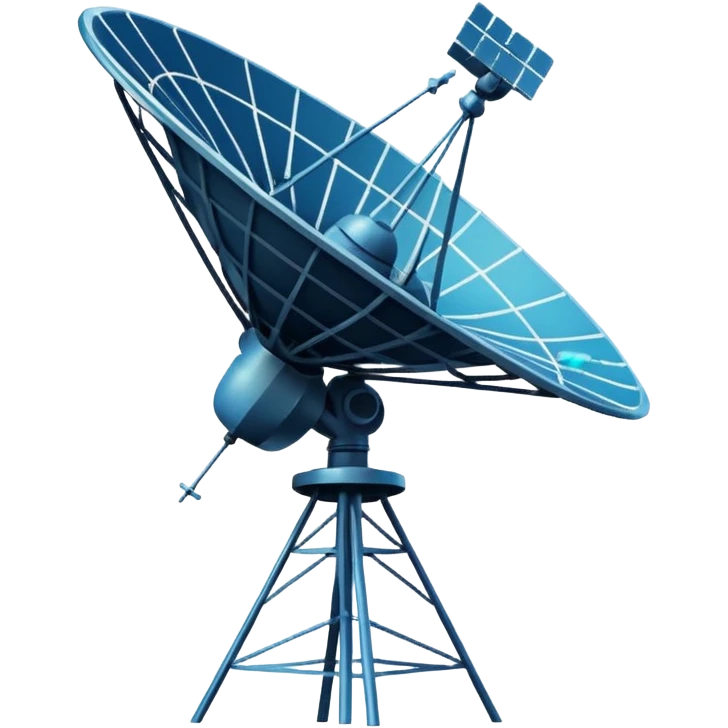 Minimalist emoji-style sticker of an old-school satellite antenna with distorted, glitched signal waves. Clean icon style. emoji