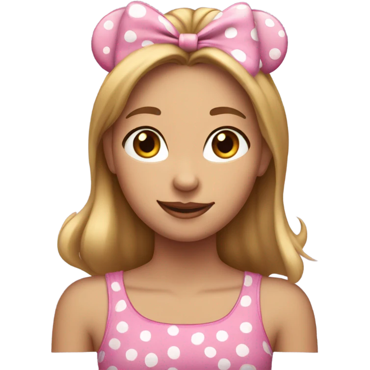 Light brown haired white girl wearing Minnie Mouse ears emoji