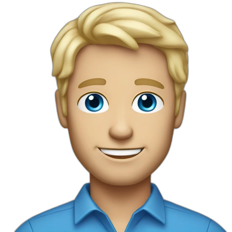 52 year old blue-eyed blonde-haired personable trustworthy professional male in blue shirt emoji