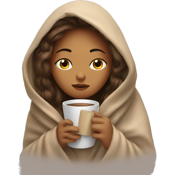 girl inside a blanket sipping coffee eyes closed emoji