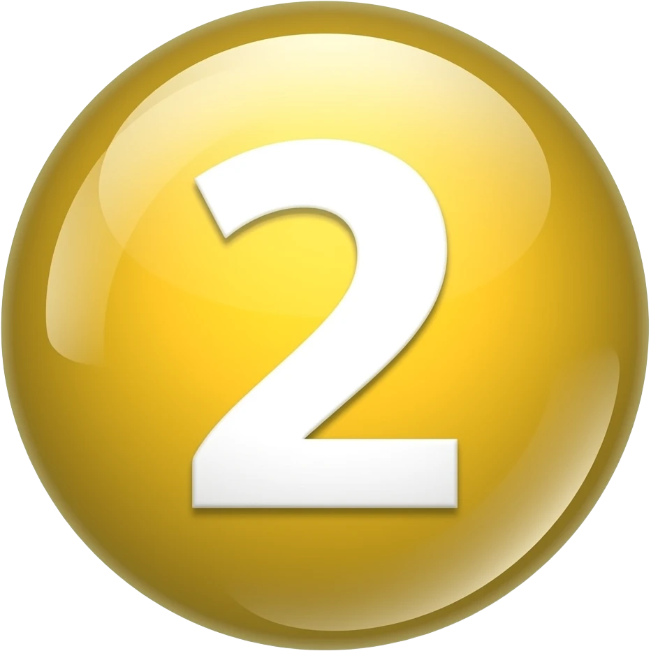 Glossy 3D sphere emoji, "2" bold white text centered, glowing gradient from yellow to light yellow, glass reflection highlight, bubble style icon emoji