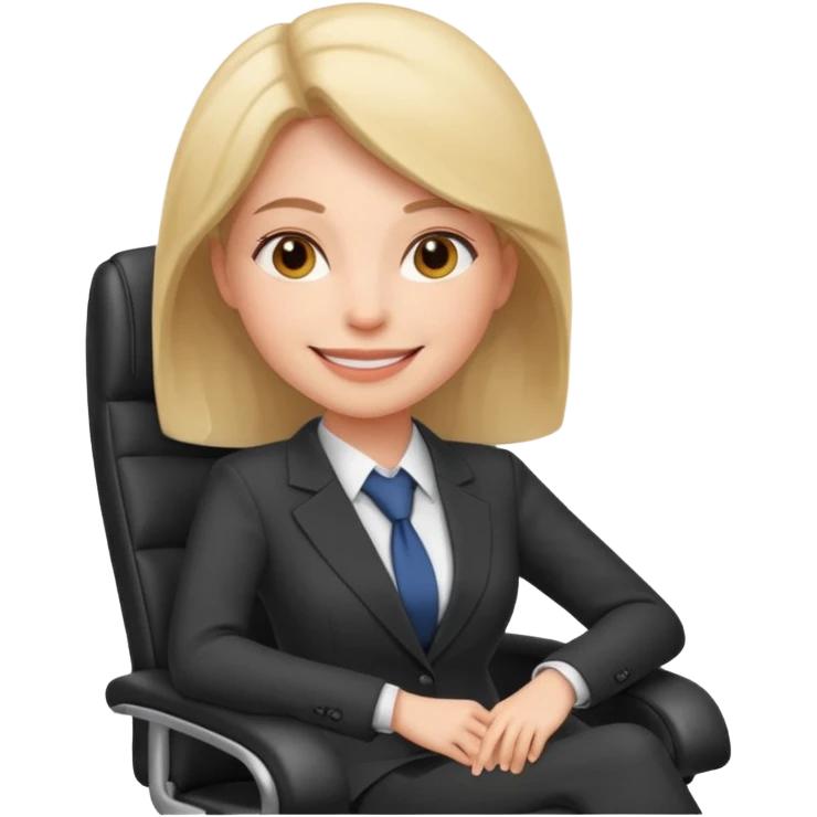 Cartoon face woman smiling and relaxing and aligned in a chair in office make the face a cartoon character  emoji