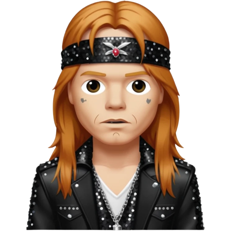 Axl Rose from Gun n Roses with long reddish blonde hair, black sequin outfit emoji