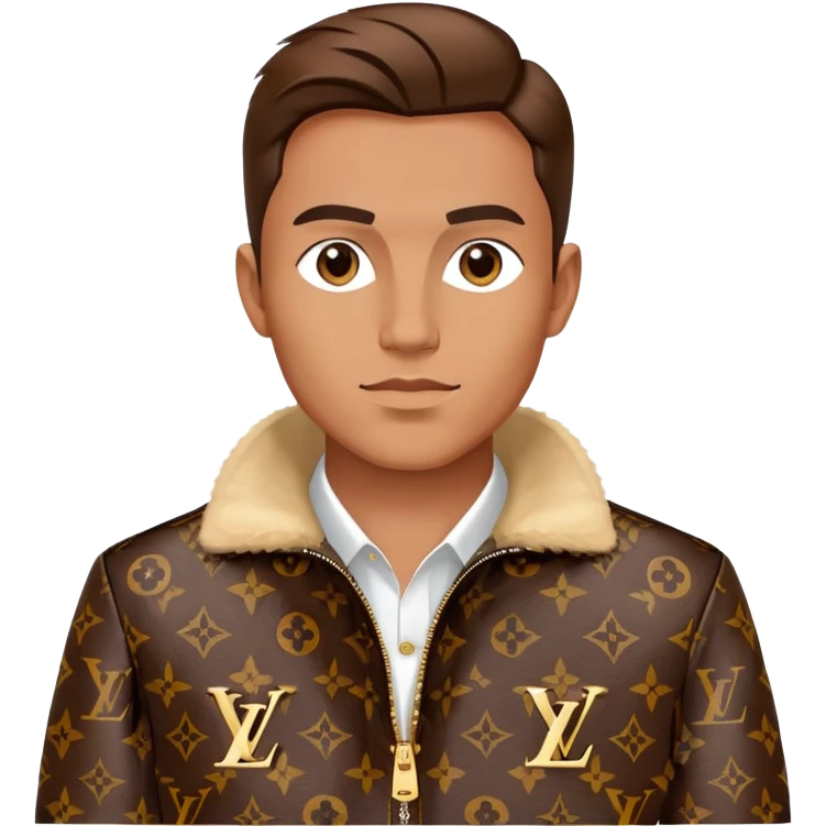 stylish man wearing Louis Vuitton jacket with LV monogram pattern emoji