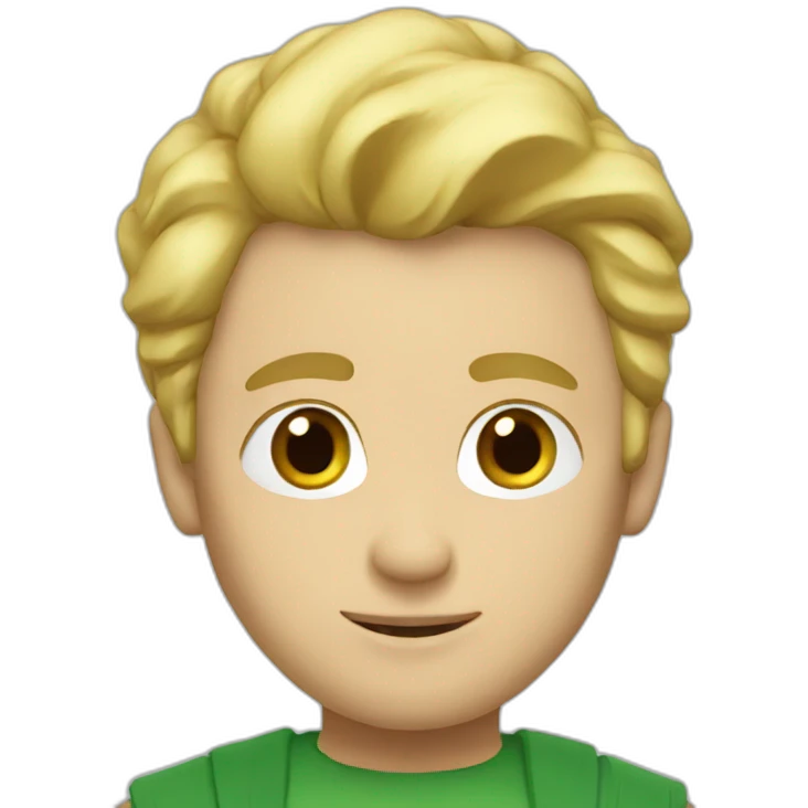 Man, blond hair, green tunic, emoji