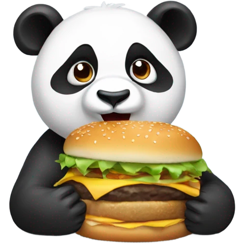 Panda with brown hair eating a burger emoji