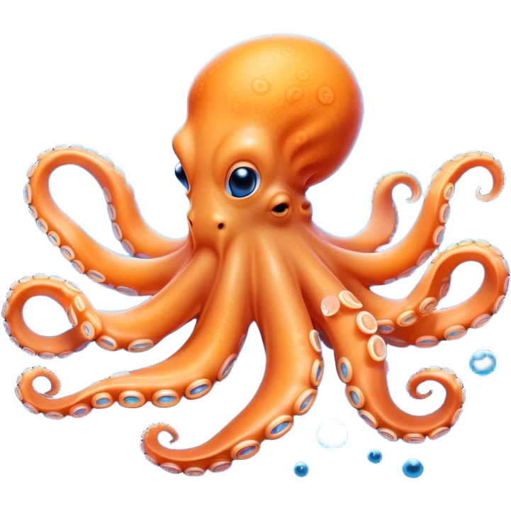 Beautiful and Majestic smiling Octopus Portrait Emoji, Head and body resting in serene repose with a gentle, content smile, showcasing a soft, light orange form adorned with elegant blue rings and delicately arranged arms, Simplified yet exquisitely endearing features, highly detailed, glowing with a soft, drowsy underwater light, high shine, relaxed and utterly enchanting, stylized with an air of majestic aquatic beauty, soft glowing outline, capturing the essence of a beautiful and majestic octopus that embodies the enchanting spirit of the deep! emoji