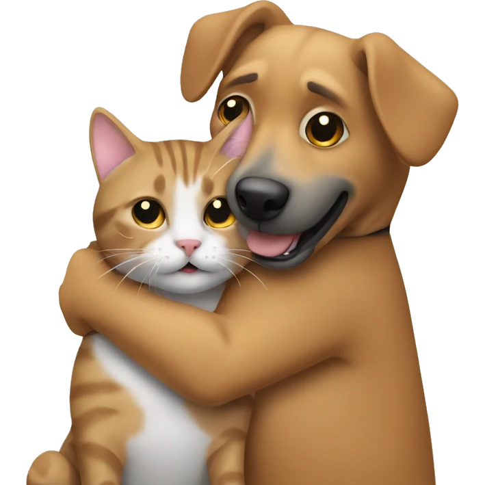 A dog hugging a cat emoji
