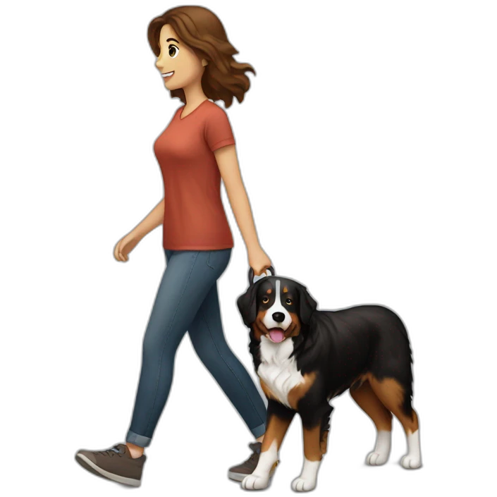 brown-haired-woman-walking-bernese-dog emoji