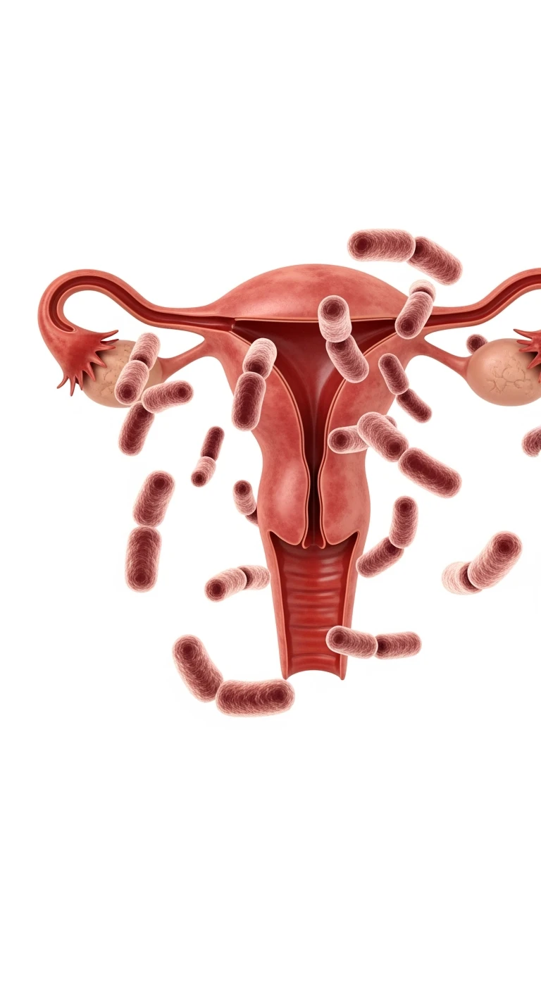 UTERO UMANO REALISTICO ANATOMICO CON BATTERI INTESTINALI CHE GLI FLUTTUANO INTORNO, ISOLATO SU SFONDO BIANCO emoji