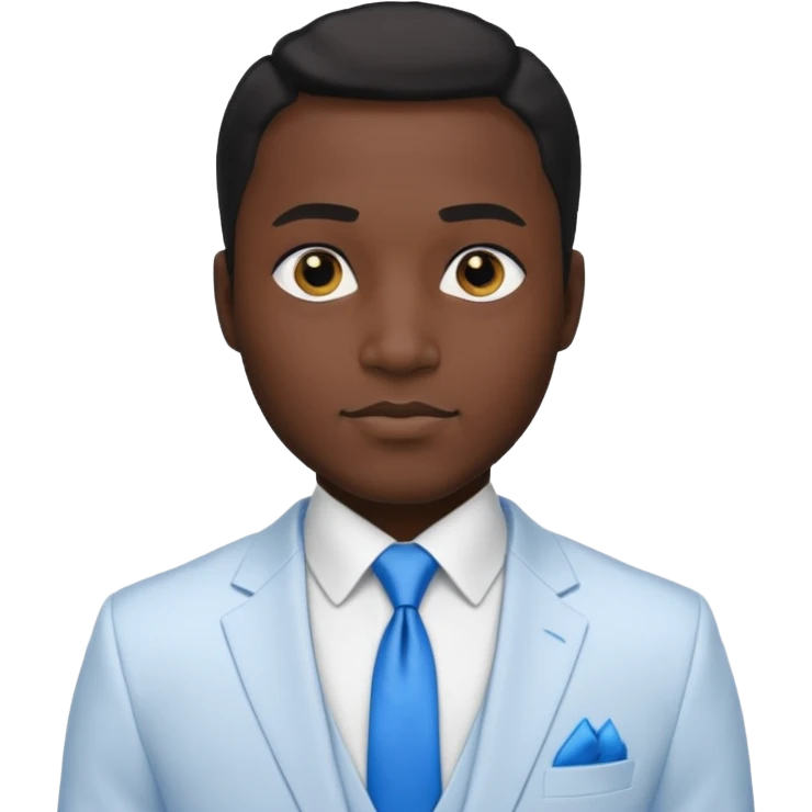 businessman, black skin, black eyes, white suit, blue tie emoji