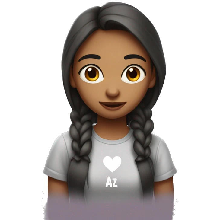 A girl who has heart in the eyes and she is wearing a t-shirt that's written on it "I love aziz" emoji