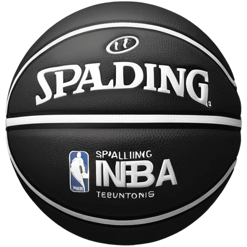 Super minimalist black basketball with minimal white lines, tiny NBA and Spalding text, iOS emoji style emoji