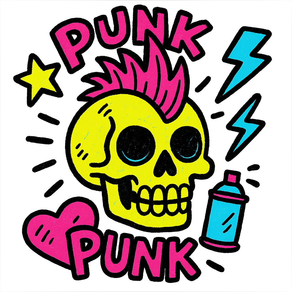 punk skull with mohawk, graffiti elements, street art style emoji