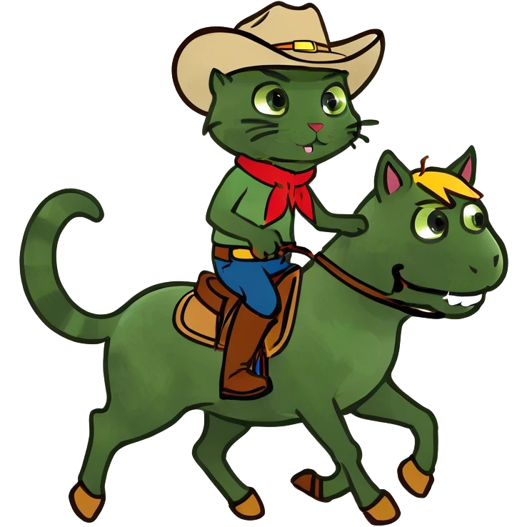 cat riding a horse with cowboy clothes emoji