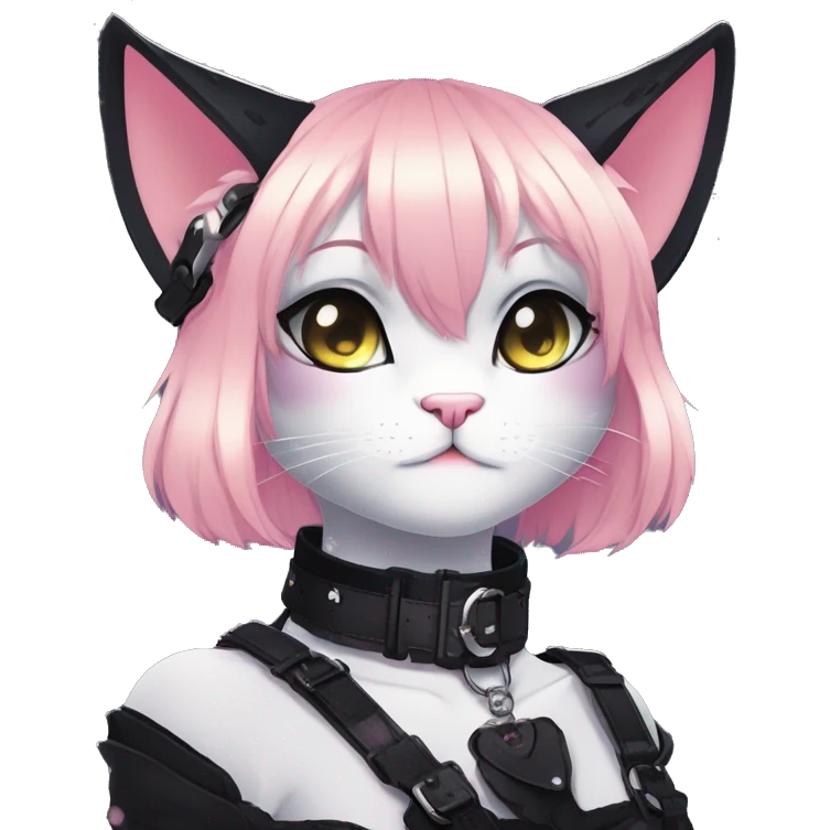 Gorgeous sparkly legendary gradient gothic dark techwear anime style anthro cat with blushing face aesthetic and pretty edgy black with collar and harness trending style emoji