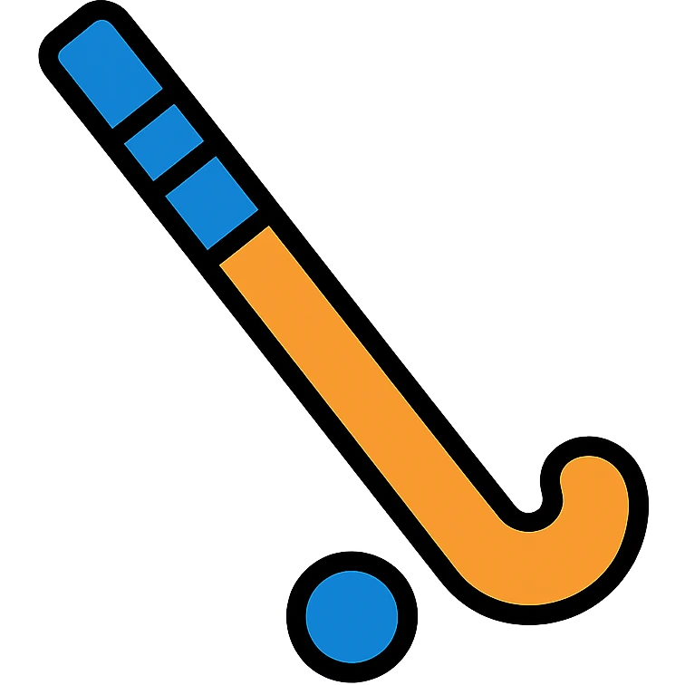 a simple orange field hockey stick with royal blue details, flat illustration emoji