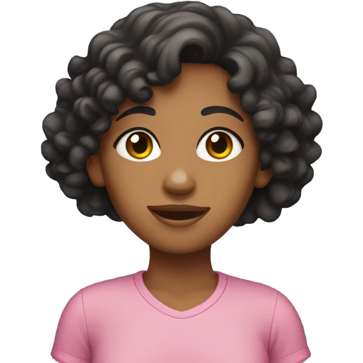 Tan girl with curly black hair wearing a pink shirt emoji