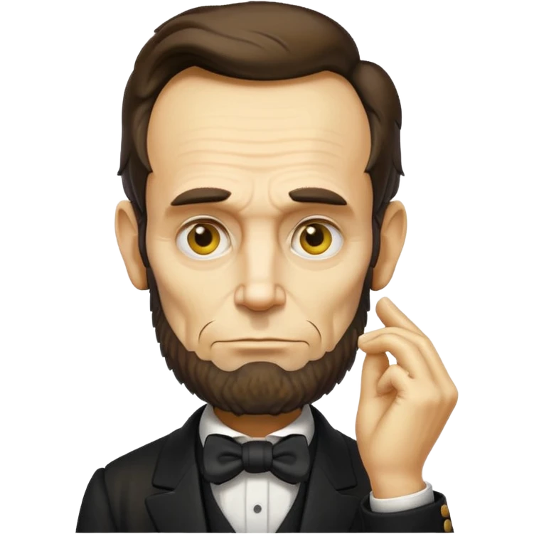 yellow emoji face of Abraham Lincoln, hand on chin in thinking pose, serious yet comical expression emoji