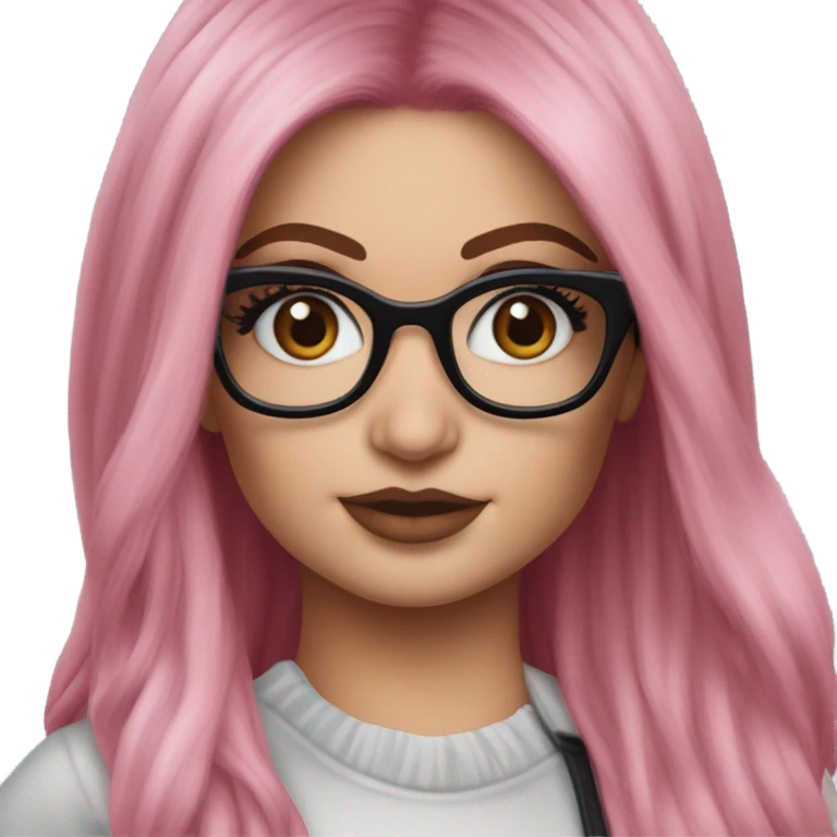 Photo Realistic kylie jenner stylish pink hair BLUE eyes and glasses  emoji