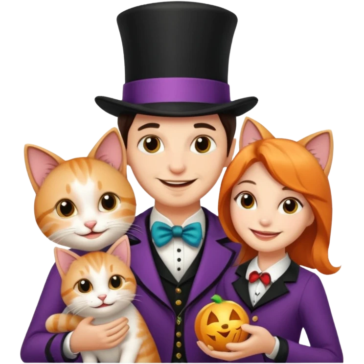 magician couple and their pet cat emoji