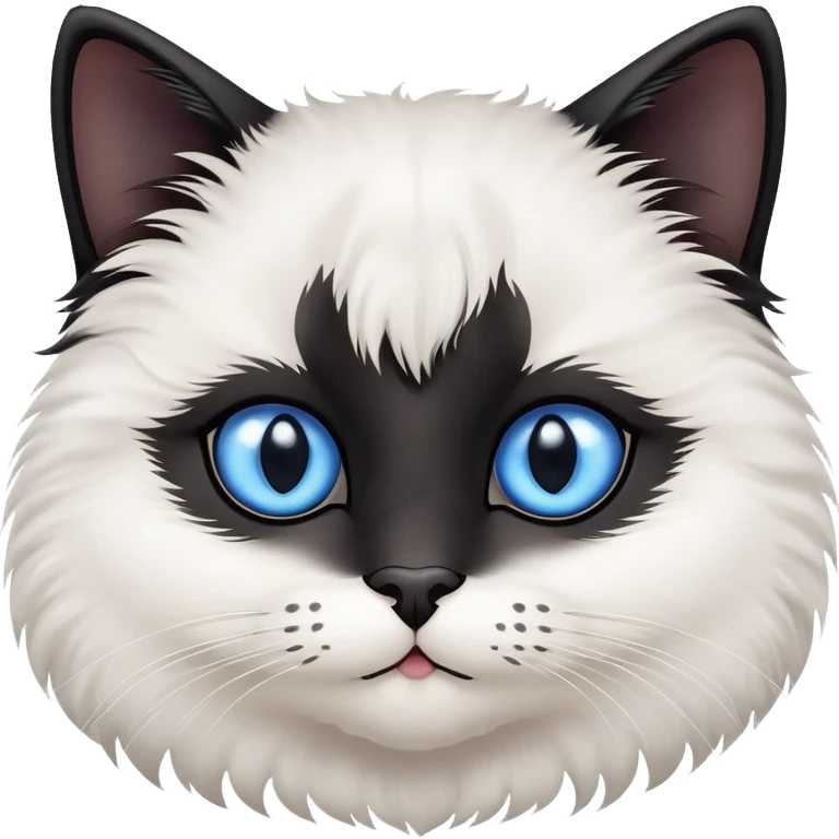 cute fluffy black cat face with big blue eyes, more natural cat face shape, not too round, still adorable emoji