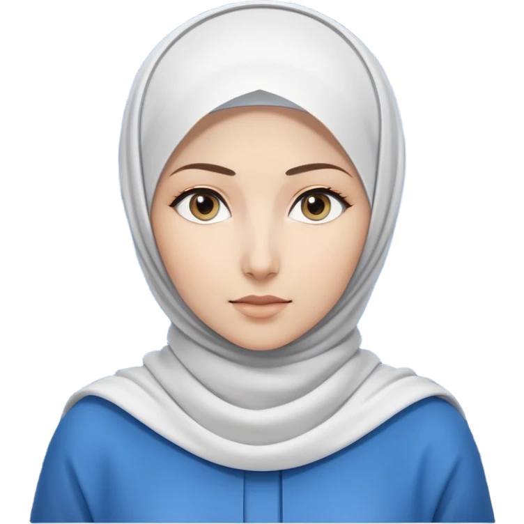 woman with white hijab wearing blue outfit, looking straight ahead, surrounded by code snippets, algorithms, data structures, programming languages, command terminals, software architecture diagrams, computer science formulas, and futuristic tech interfaces emoji