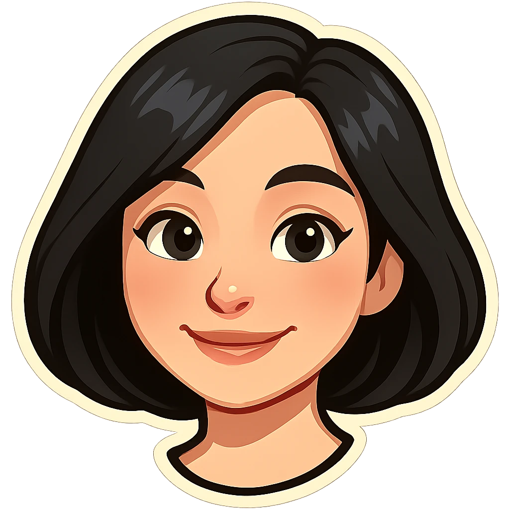 Make the girl cute with pale skin and a smile similar to Samsung Sam. Add more details such as eyes, hair, lips, and makeup. Style should be clean and minimalist like Telegram stickers, suitable for a Telegram bot profile. Transparent background. emoji
