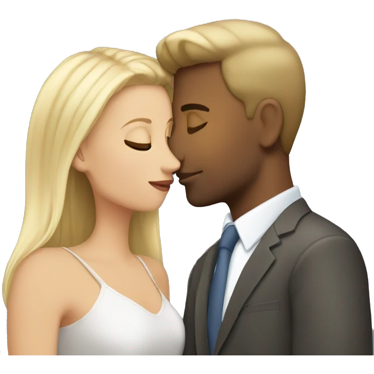 blonde guy kissing brunette girl emoji