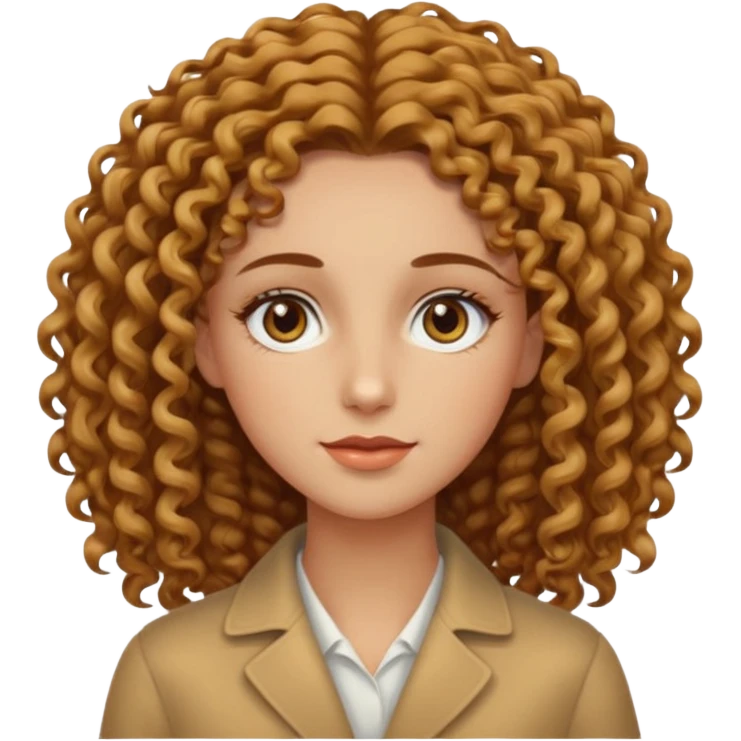 Can you create a woman with curly hair, but not too voluminous, with a wheat-colored complexion, hazel eyes, long and well-defined facial features, and tall? emoji