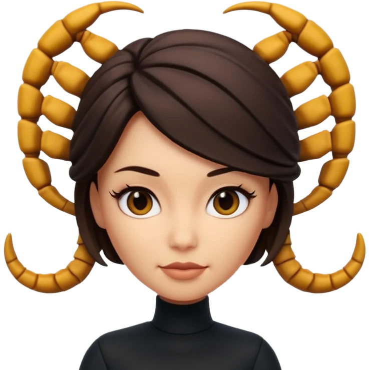 Scorpio zodiac signA 3D cartoon woman with a scorpion-shaped hairstyle, confident expression, smooth skin tone, Memoji-style. emoji