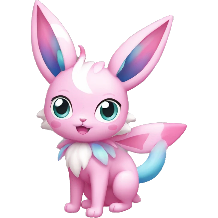 Shiny Pink Sylveon-Fairy-type-Fakémon-Cat full body emoji