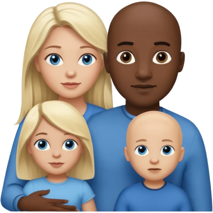 Eigene Familienbild mit 3 Personen; Frau mit dunklen Augen und dunkle lange Haare; Vater mit Vollglatze und Blaue Auge und ohne Brille;  kleinkind mit blonden Haaren und dunklen Augen und ohne Brille emoji