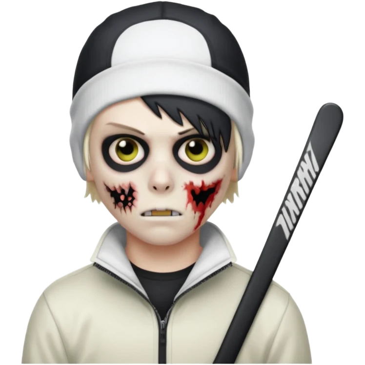 zombie boy with emo hair and white shirt with a ski mask on hair from Nike da syna emoji