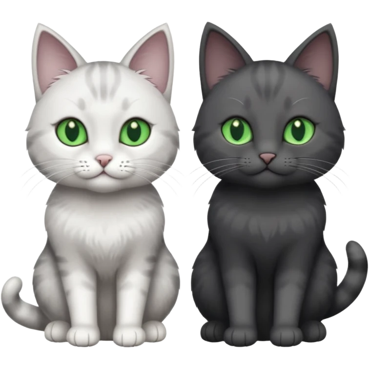 2 different coloured grey cats including one dark grey and white cat and one completely solid dark grey cat with green eyes and only white paws emoji