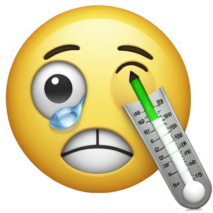 A smiley face with a thermometer right above it emoji