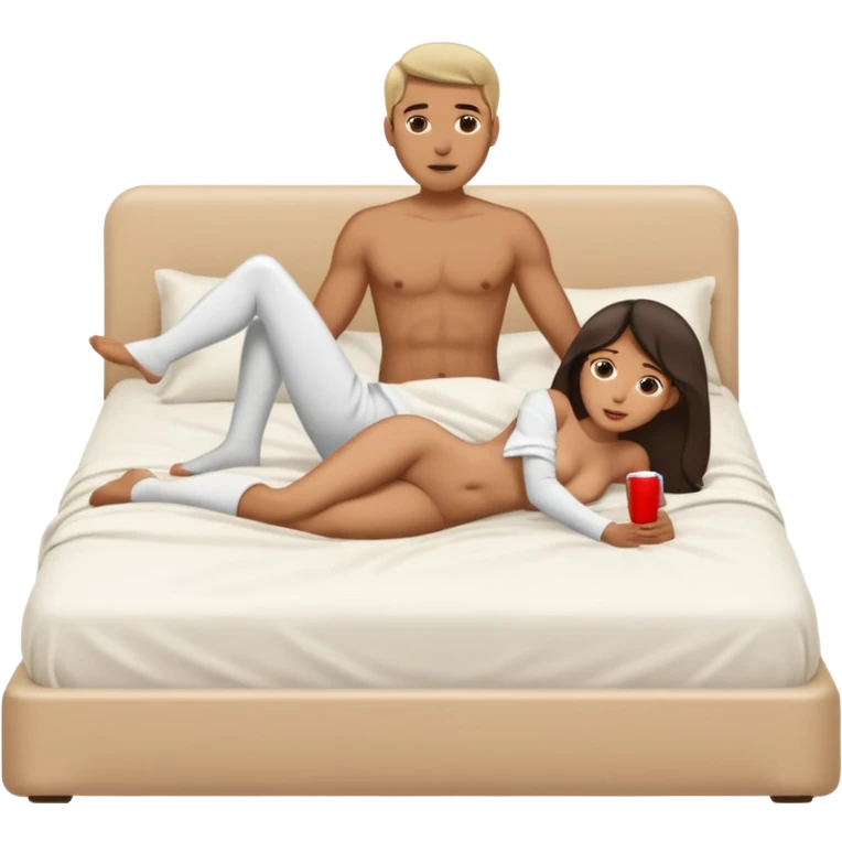 naked mixed man fucks naked woman. Botha of them are having sex on the bed. Action is showed in full height emoji