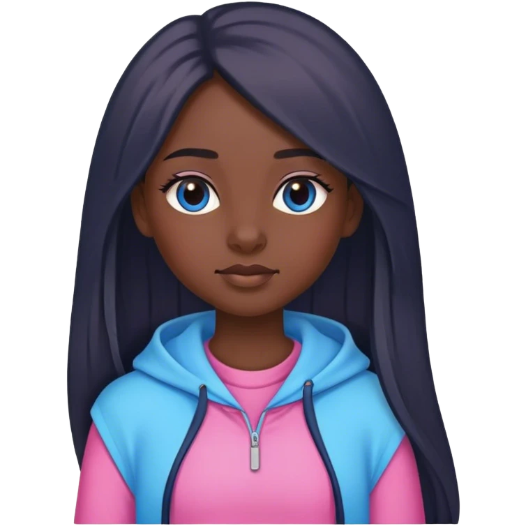 a girl with straight dark long hair and wear pink and blue outfits emoji
