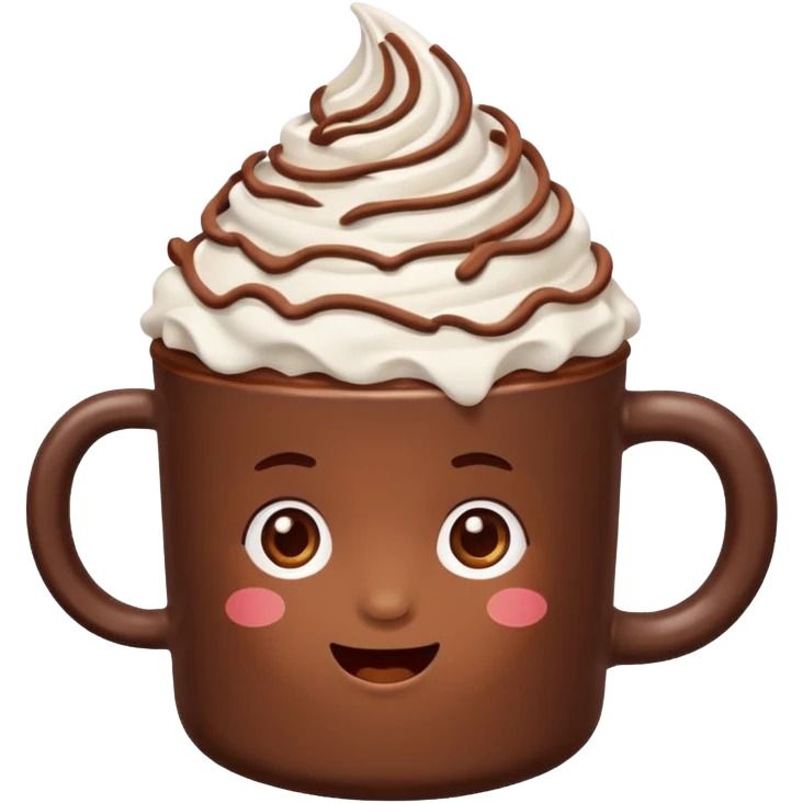 “hot chocolate emoji, whipped cream on top, chocolate shavings, cute, minimal, white background” emoji