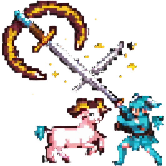 Sagittarius defeating Aries ram, pixel art style emoji