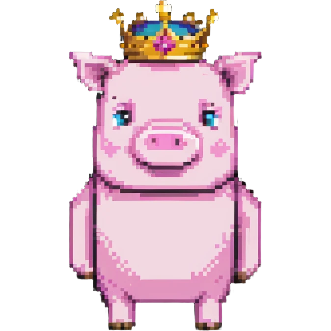 minecraft pig full body pink blocky animal with square head wearing a crown emoji