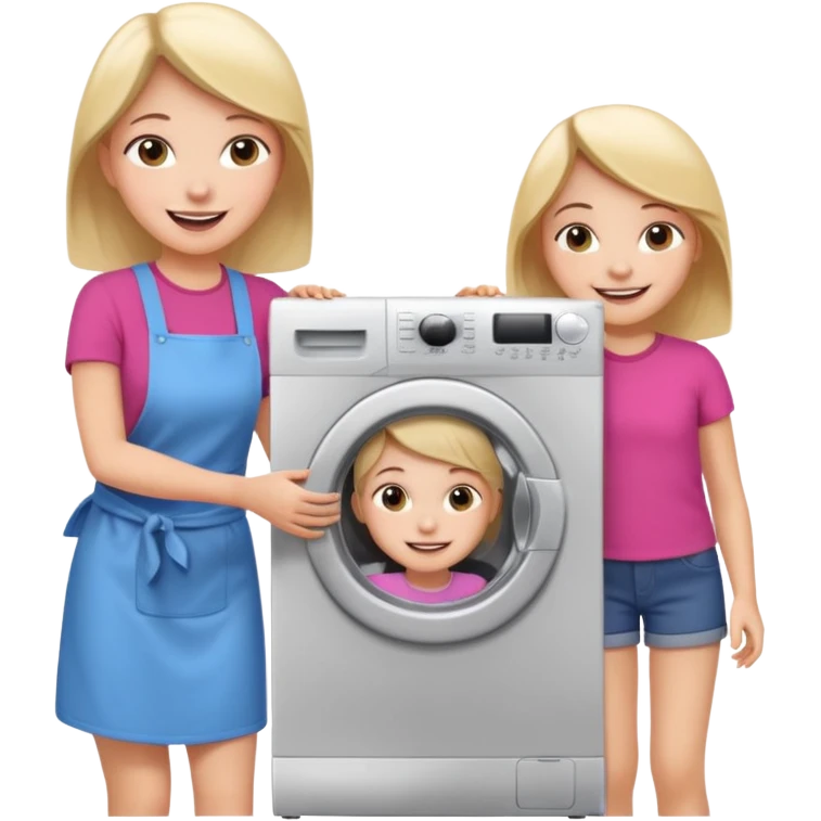 Mother and little daughter opening a washing machine door emoji