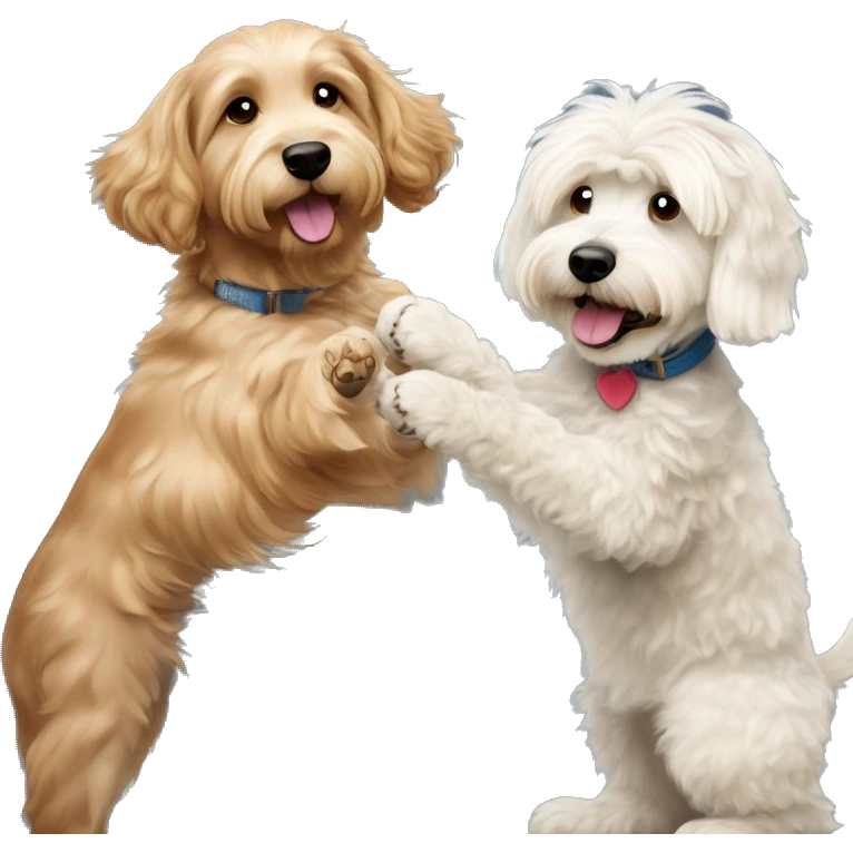 goldendoodle dog and havanese dog giving each other a high five emoji