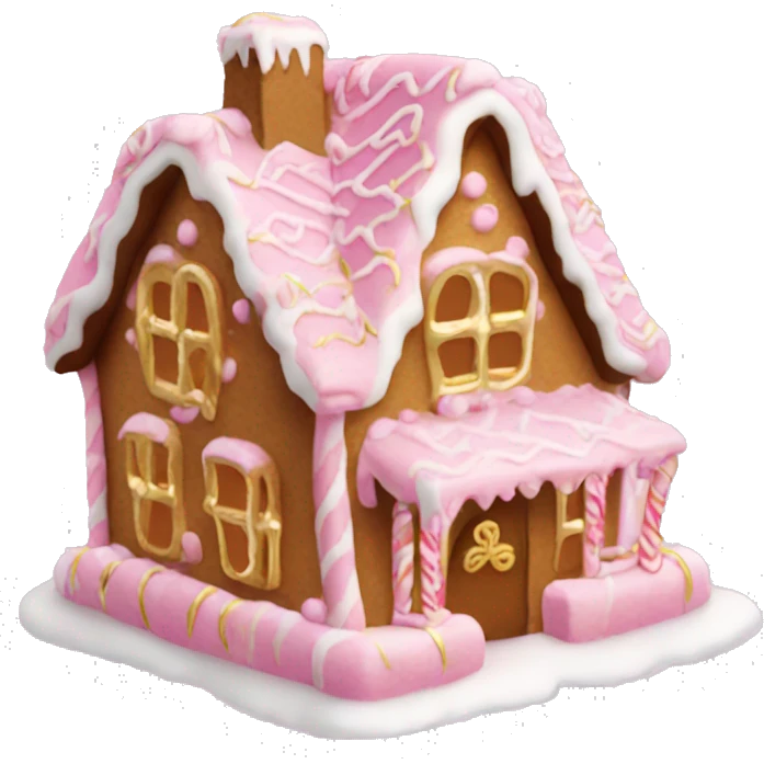 pink and gold frosted cute gingerbread house emoji