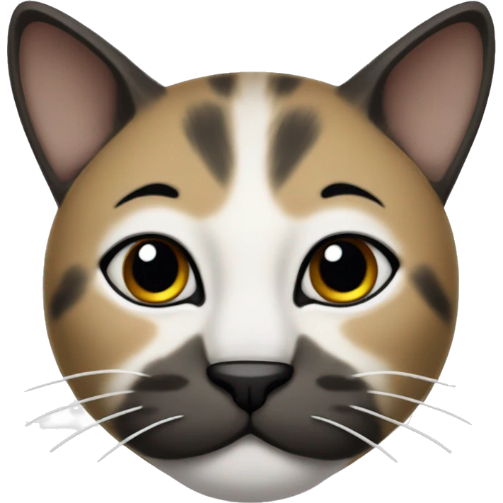 Cat with clear white face, with a black mustache-shaped spot under the nose and a little on nose. Big Dark patches on the forehead and around the ears  emoji