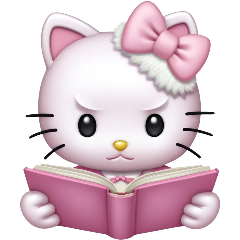Hello kitty with a light pink bow reading a book emoji